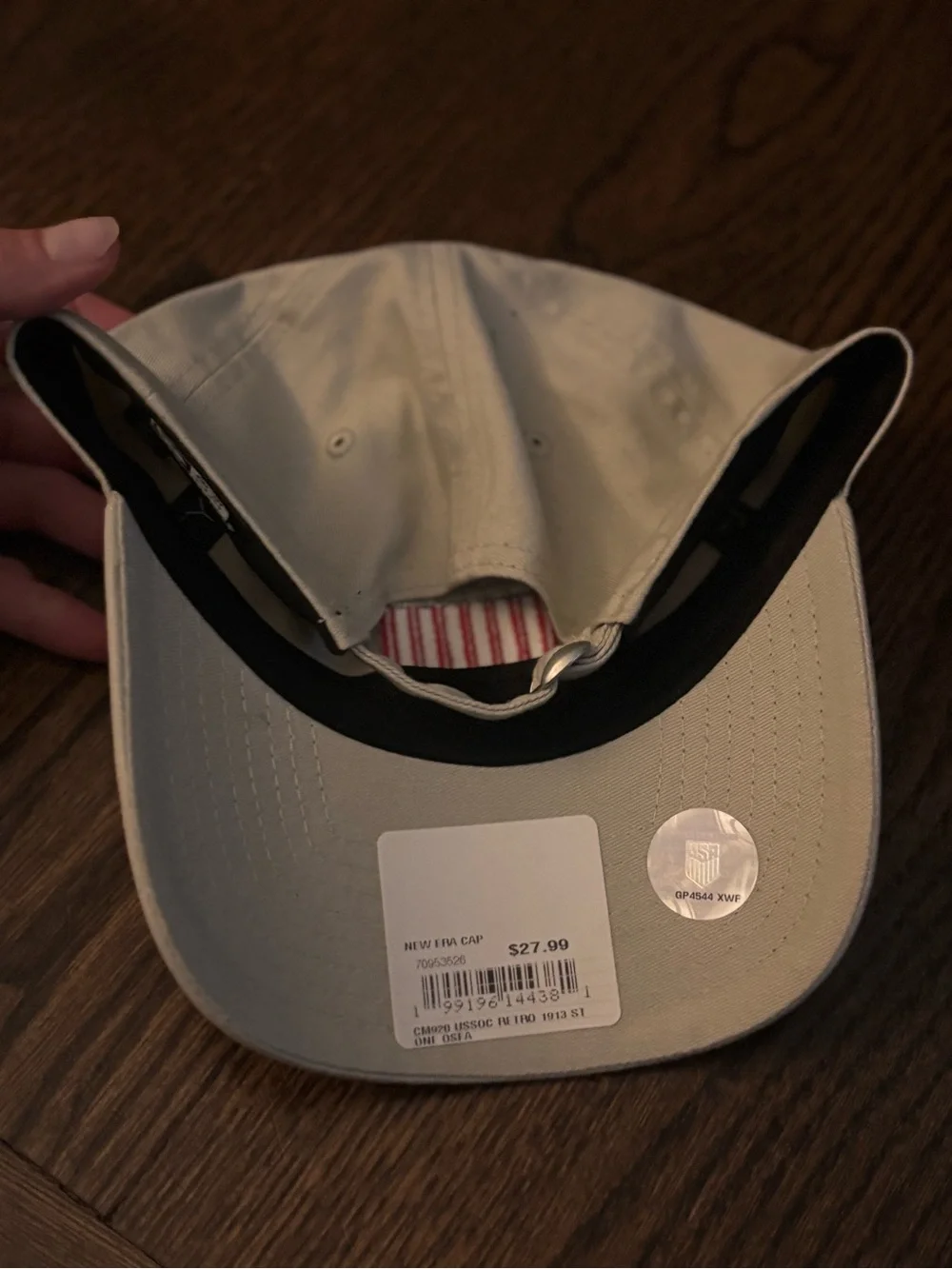 New Era Beige Baseball Cap with Red, White & Blue Shield Patch